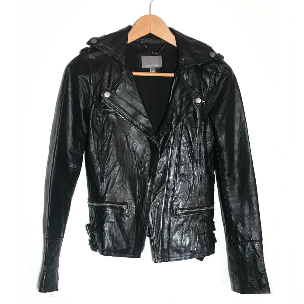 Tinley Road Black Lightweight Grained Leather Moto Jacket XS